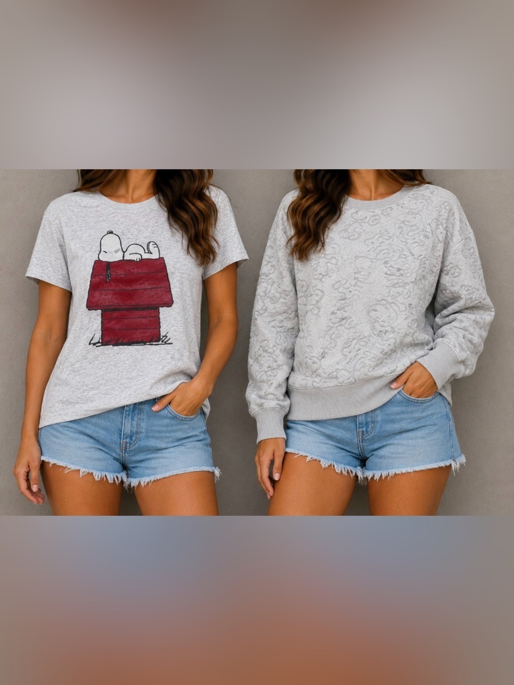 Peanuts Snoopy Shirt Pullover Sweatshirt Soft Women Small Bundle Pajama Gray